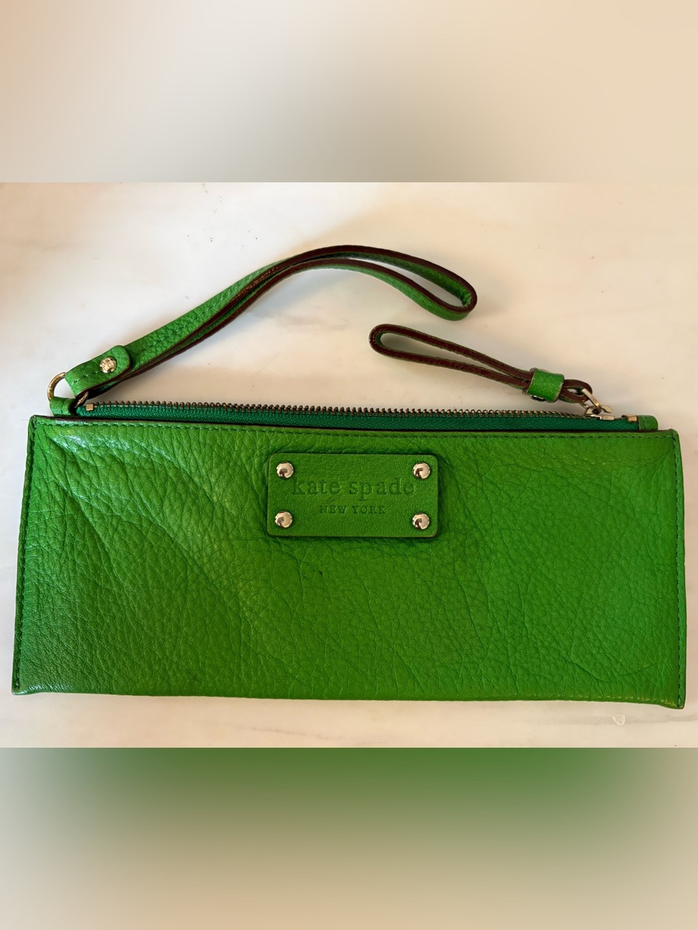 kate spade Becca Green Leather Wristlet Clutch - early 2010